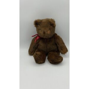 Vintage 1992 Ty Teddy Bear Brown Plush Red Bow Fur Collectible Stuffed Animal